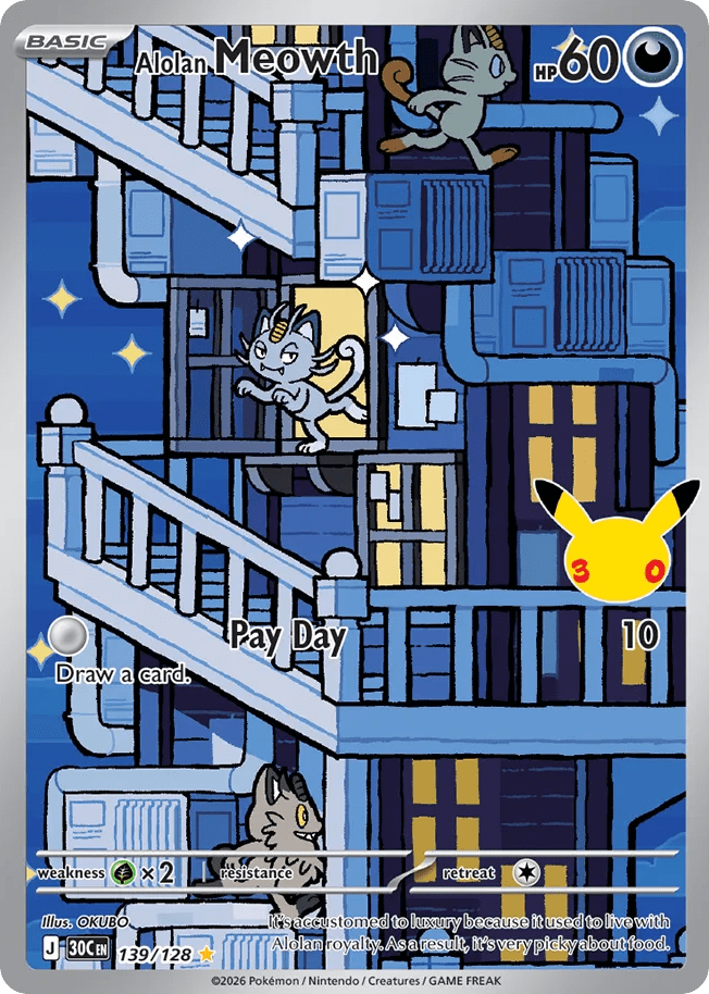 Alolan Meowth me55-139 Illustration Rare from 30th Celebration Set