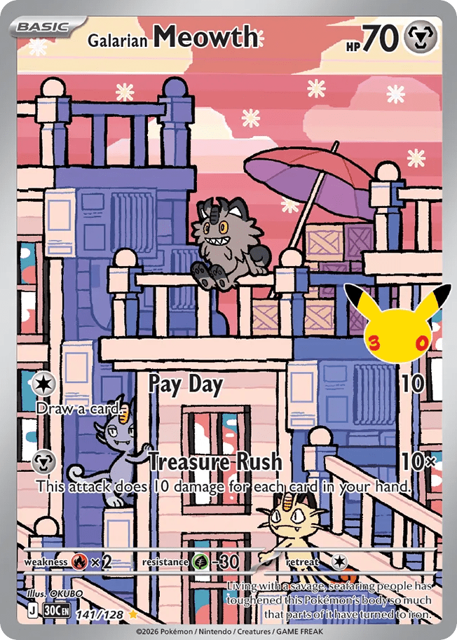 Galarian Meowth me55-141 Illustration Rare from 30th Celebration Set