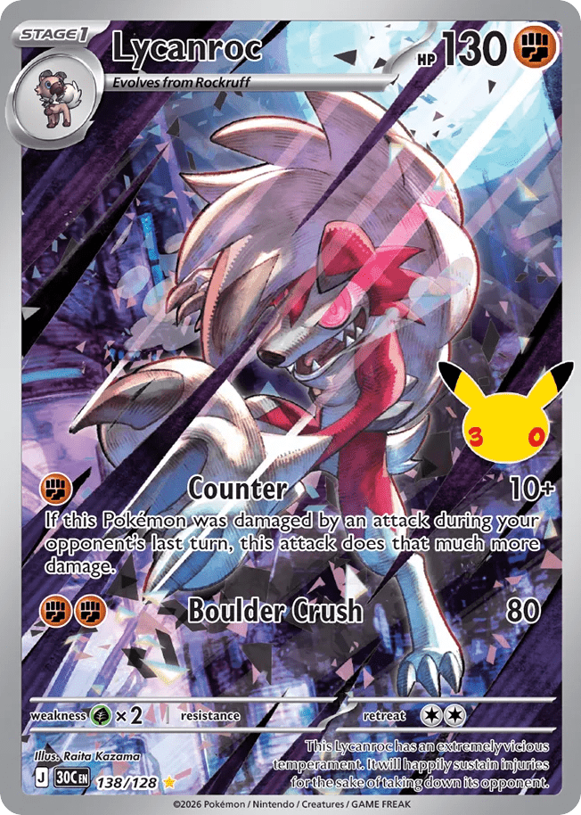 Lycanroc me55-138 Illustration Rare from 30th Celebration Set