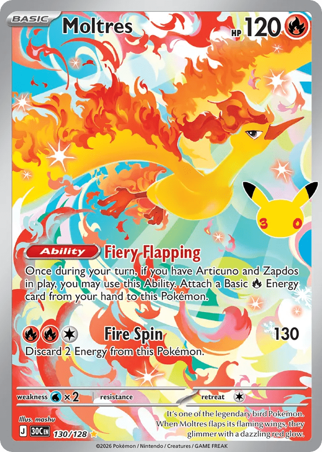 Moltres me55-130 Illustration Rare from 30th Celebration Set