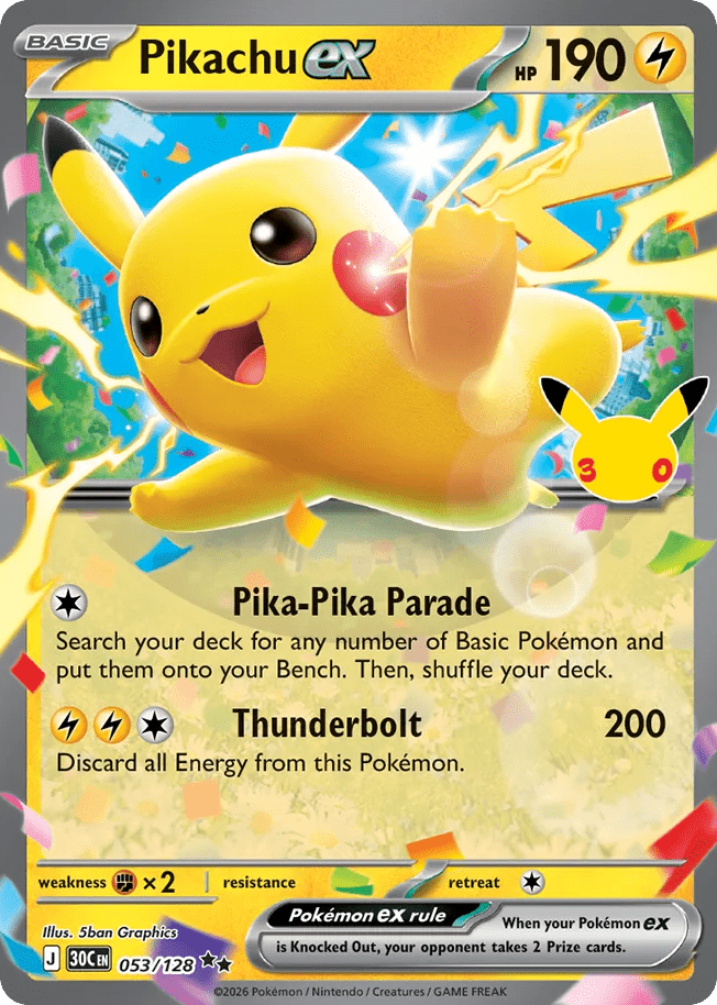 Pikachu ex me55-53 Double Rare from 30th Celebration Set
