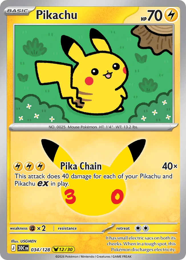 Pikachu me55-34 Pikachu Rare from 30th Celebration Set