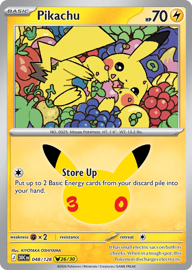 Pikachu me55-48 Pikachu Rare from 30th Celebration Set