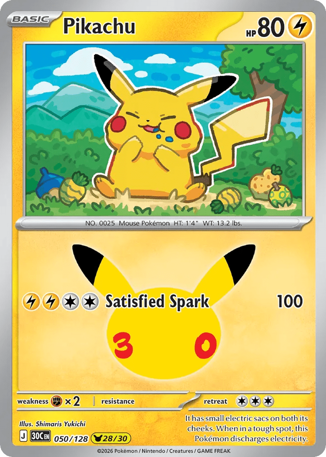 Pikachu me55-50 Pikachu Rare from 30th Celebration Set