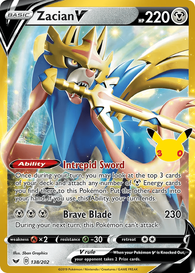 Zacian V me55c-138 Holo Rare V from 30th Celebration: Classic Collection Set